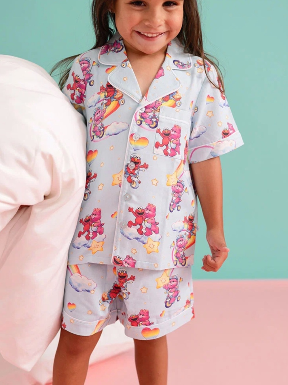 Care Bears Light Blue Short Pajama Set with Pink & Purple Prints